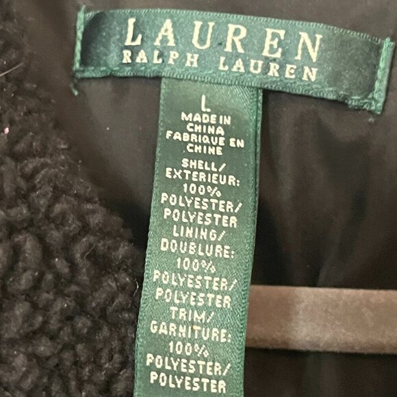 Lauren Ralph Lauren women's large quilted puffer vest toggles fleece black - Picture 5 of 8